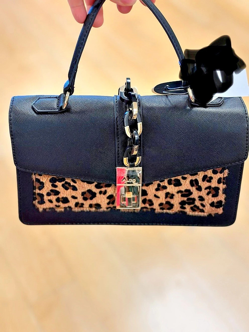 ALDO Leopard Print Shoulder Bag Black & Brown